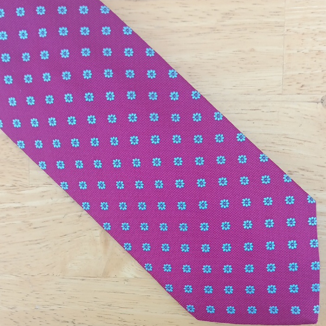 Altea Pink Tie With Light Blue Floral Dots